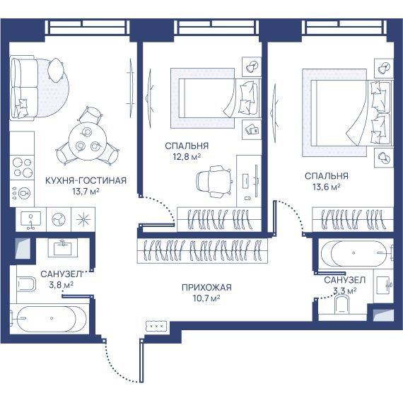 2 ккв 57,9 м²