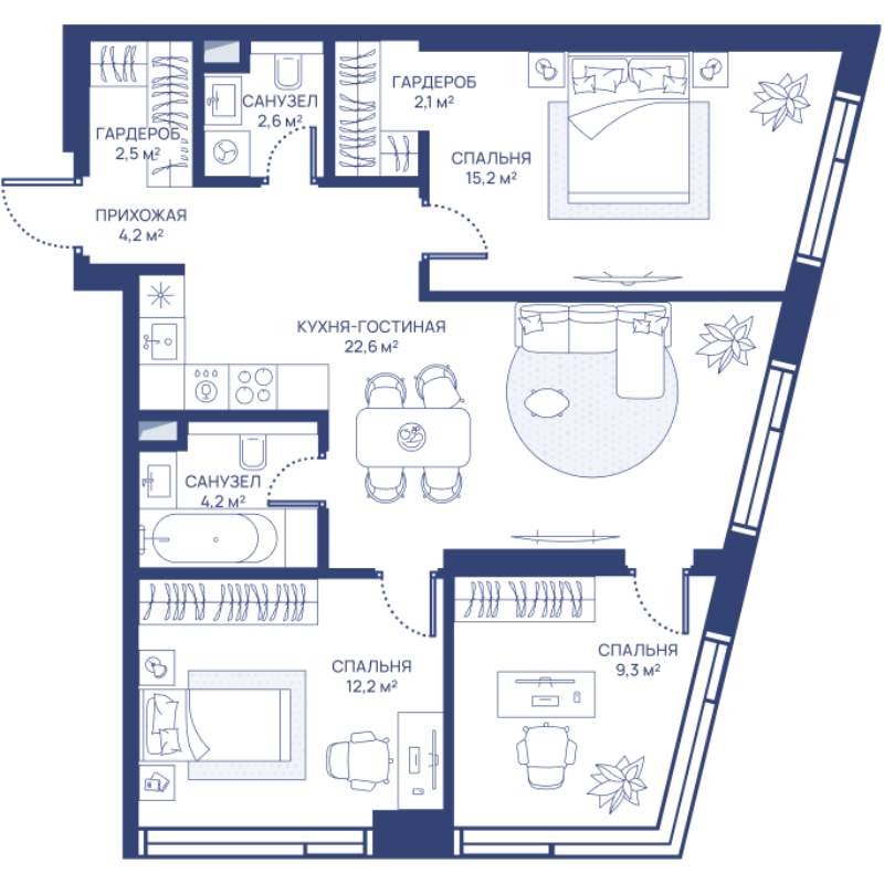 4 ккв (Евро) 74,9 м²