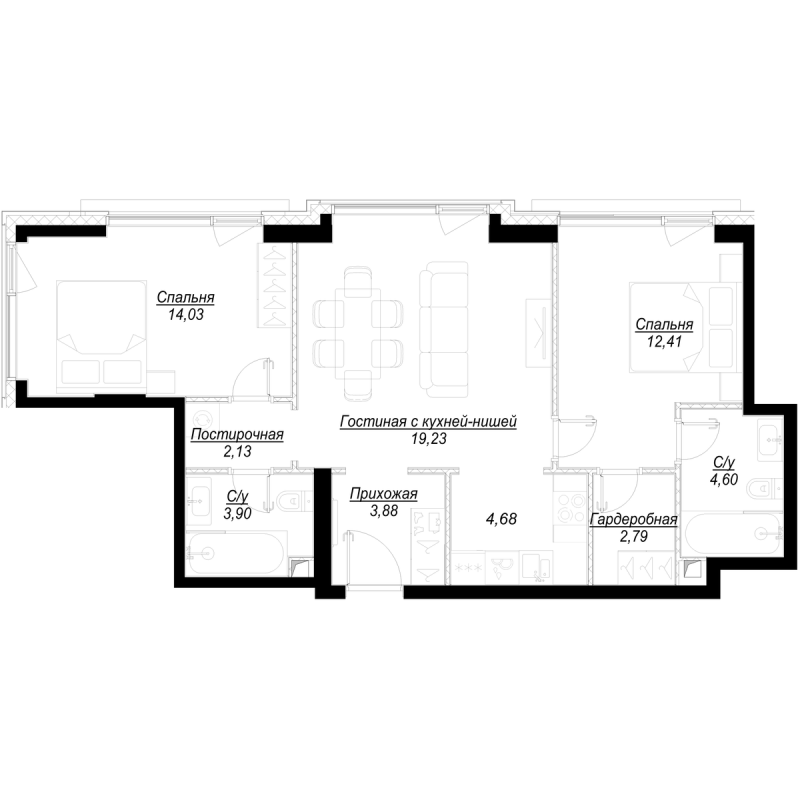3 ккв (Евро) 68,7 м²