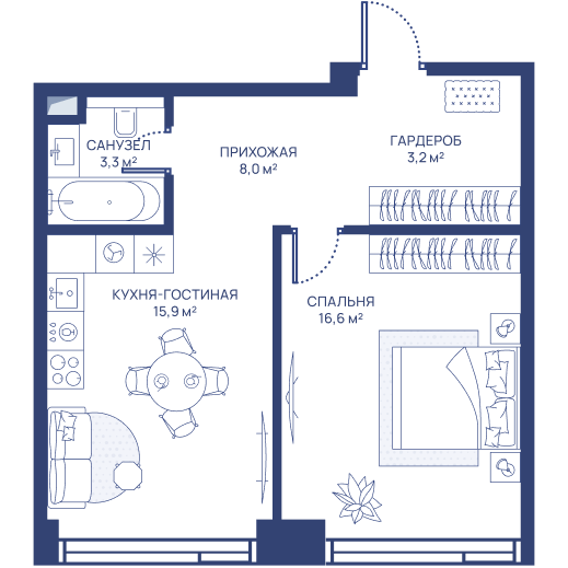2 ккв (Евро) 47 м²