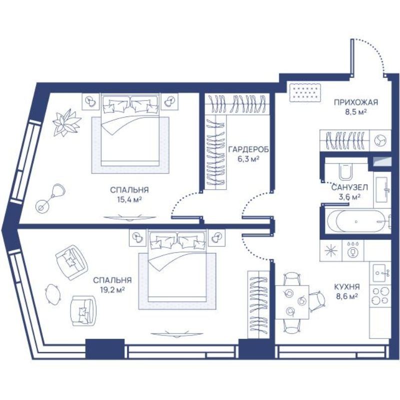 2 ккв 61,6 м²