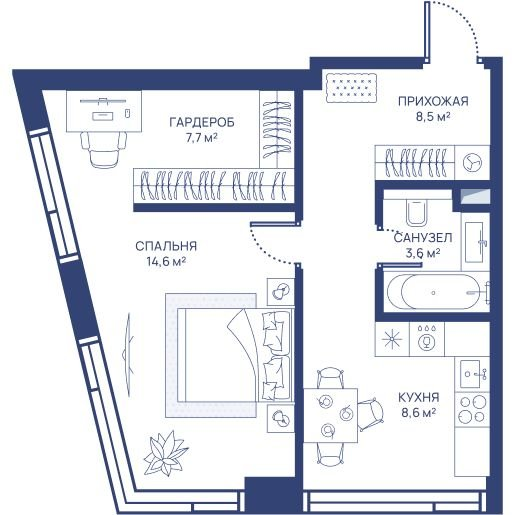 1 ккв 43 м²