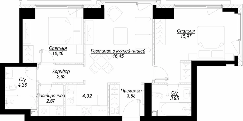 3 ккв (Евро) 65,1 м²