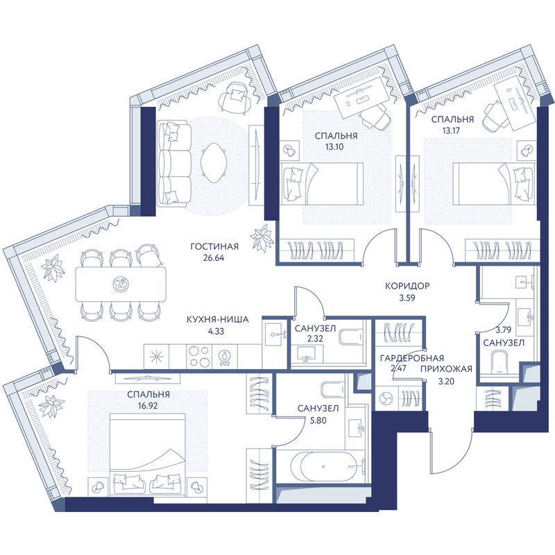 4 ккв 95,3 м²