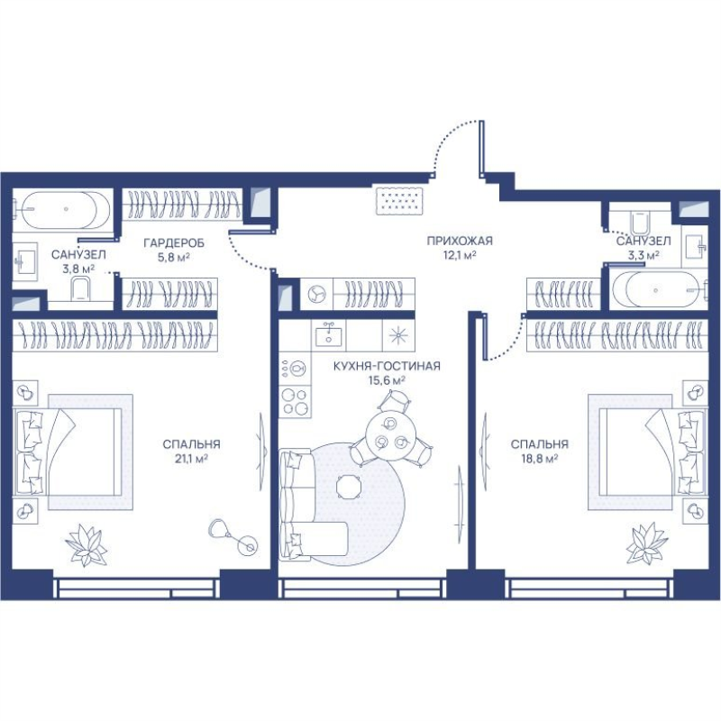 3 ккв (Евро) 80,5 м²