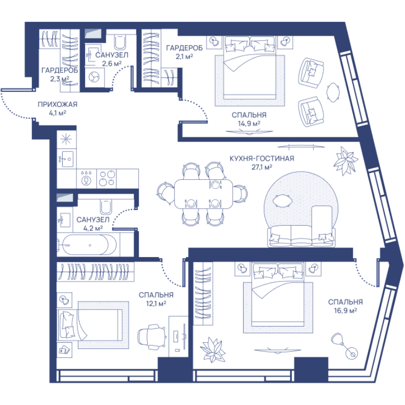 4 ккв (Евро) 86,3 м²