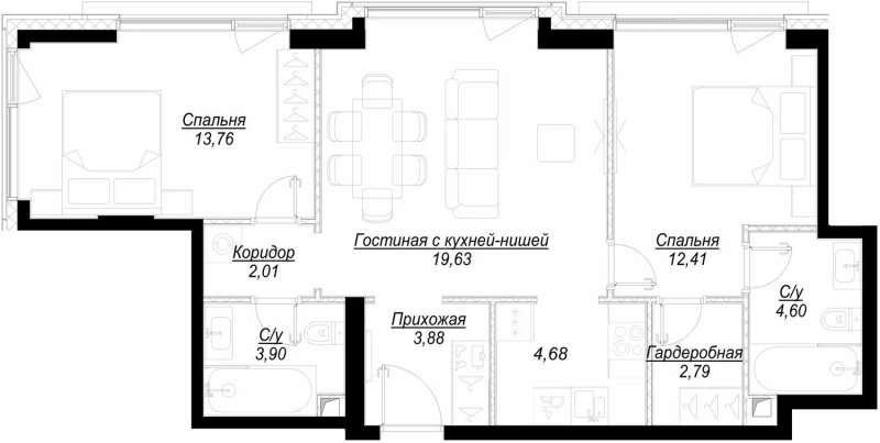 3 ккв (Евро) 68,7 м²