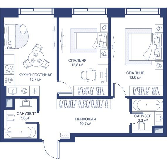 2 ккв 57,9 м²