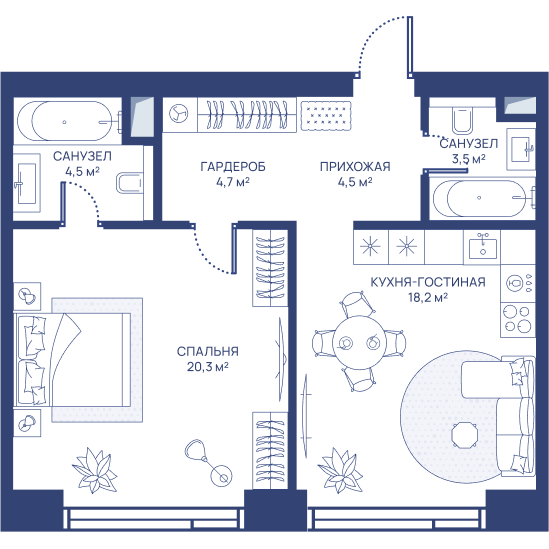2 ккв (Евро) 55,7 м²