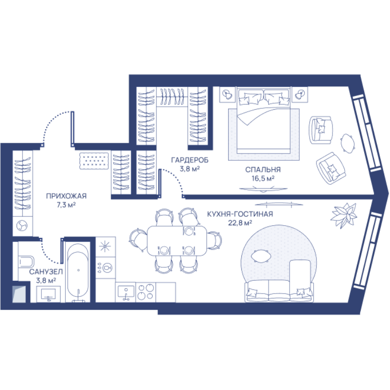 2 ккв (Евро) 54,2 м²