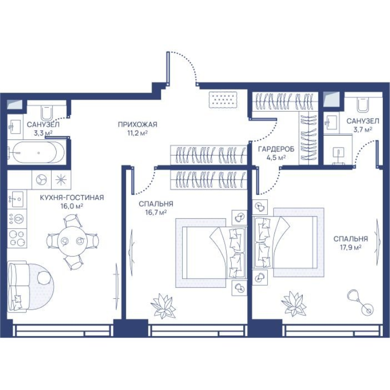 3 ккв (Евро) 73,3 м²