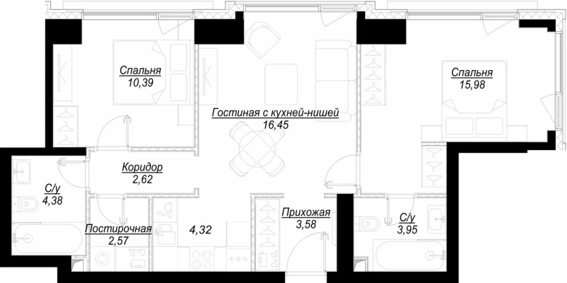 3 ккв (Евро) 65,3 м²