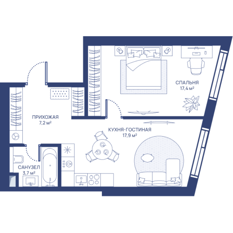 2 ккв (Евро) 46,2 м²
