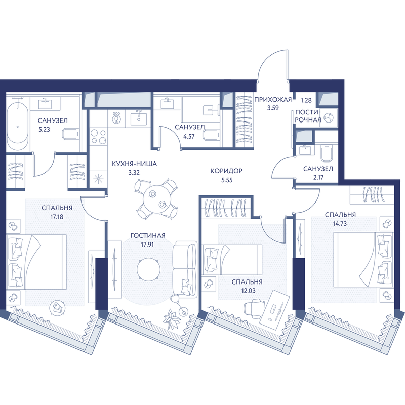 4 ккв 87,5 м²
