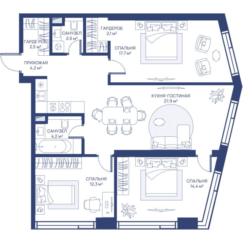 4 ккв (Евро) 87,9 м²