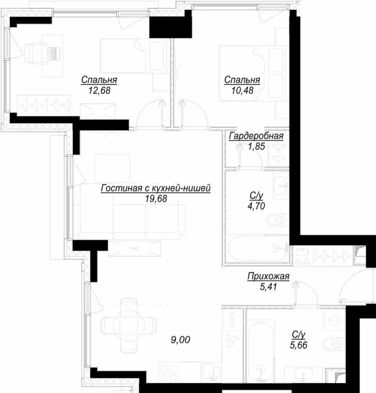 3 ккв (Евро) 70,3 м²