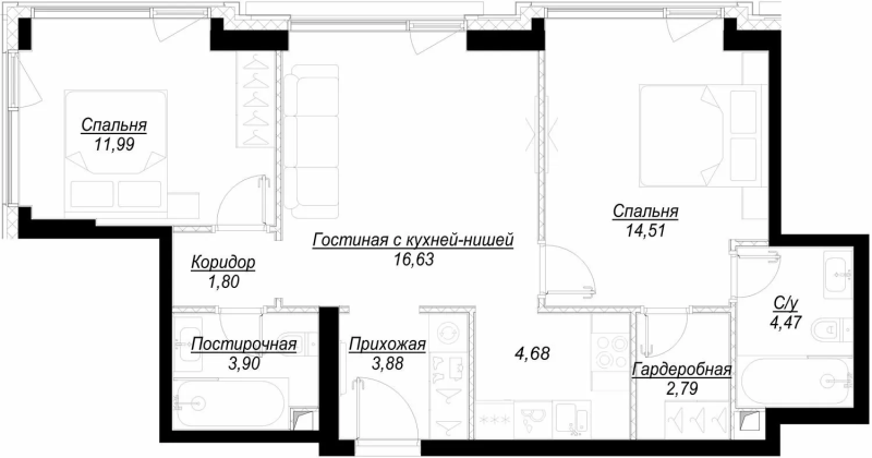 3 ккв (Евро) 65,8 м²