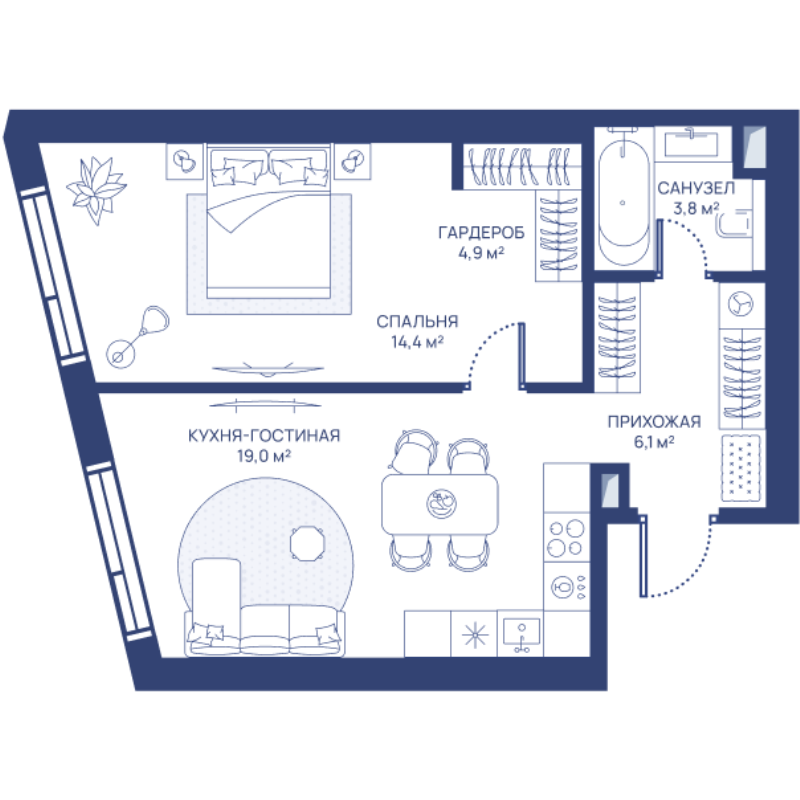 2 ккв (Евро) 48,2 м²