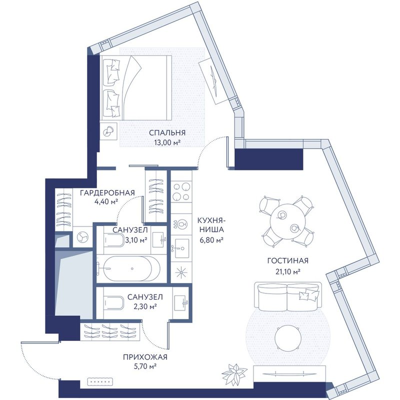 2 ккв 57,8 м²