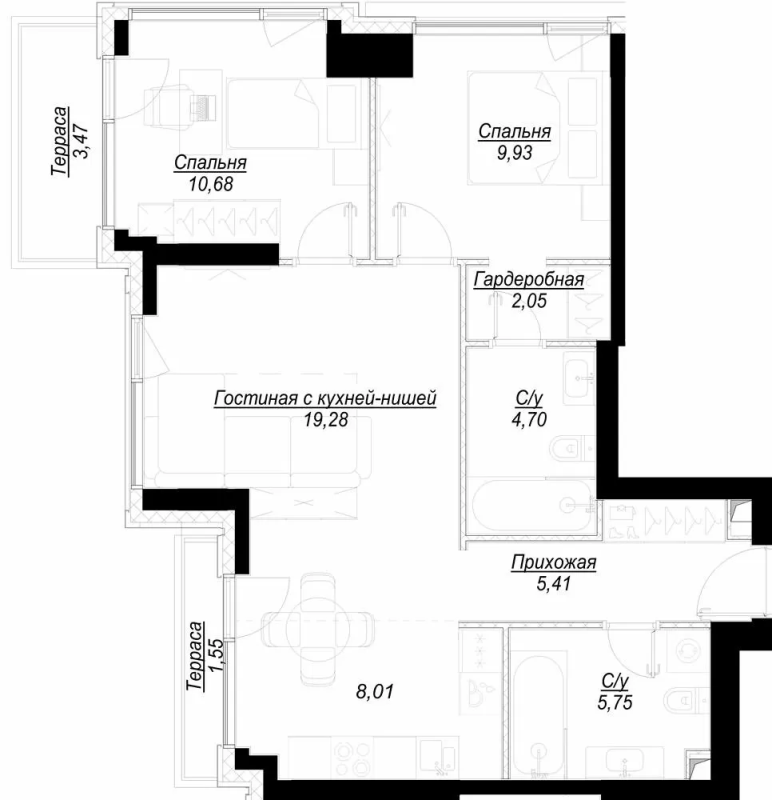 3 ккв (Евро) 67,8 м²
