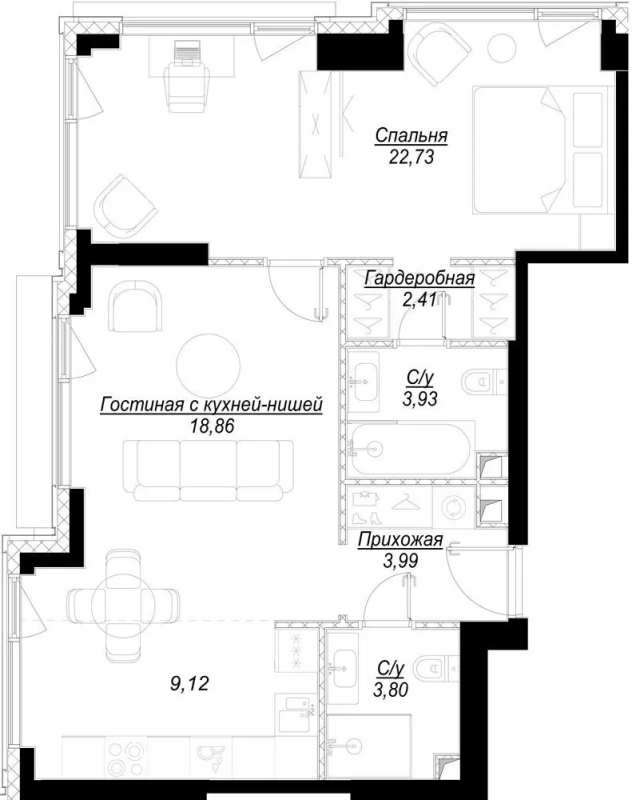 2 ккв (Евро) 65,9 м²