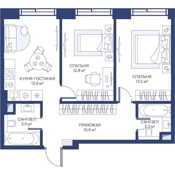 2 ккв 57,7 м²
