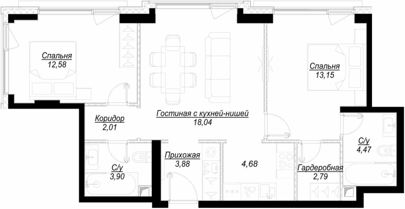 3 ккв (Евро) 66,7 м²