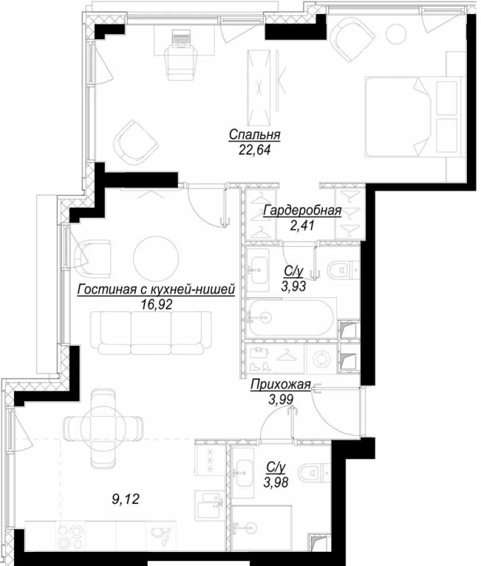 2 ккв (Евро) 64 м²