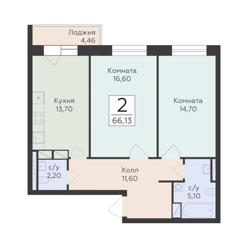 2 ккв 66,1 м²