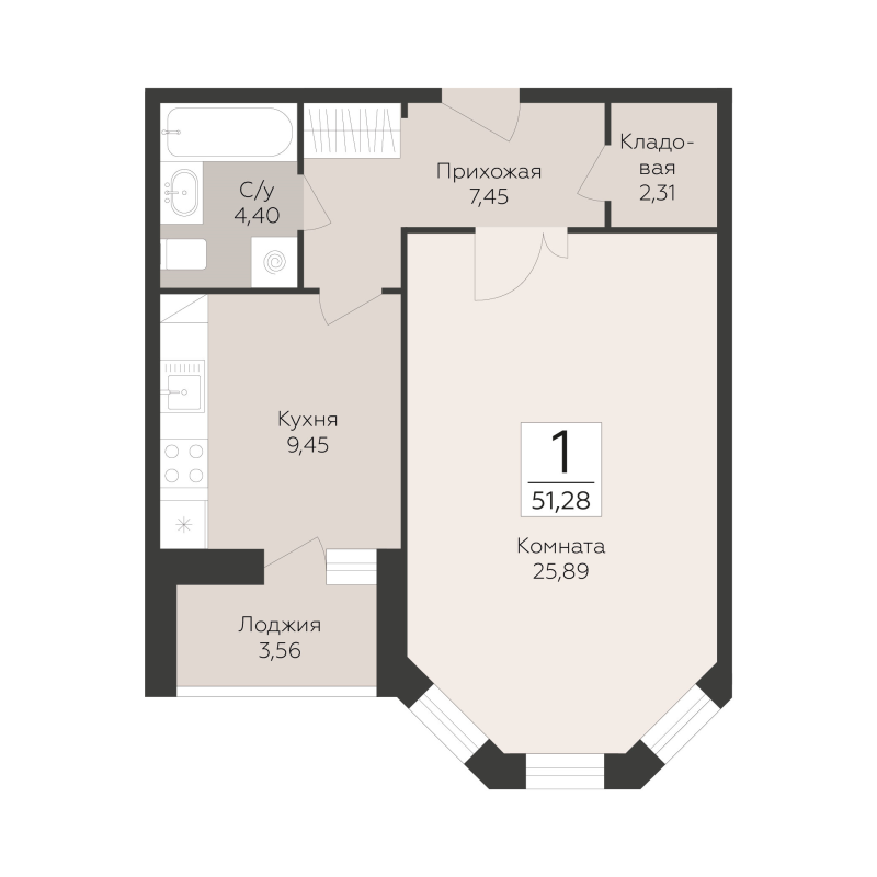 1 ккв 51,3 м²