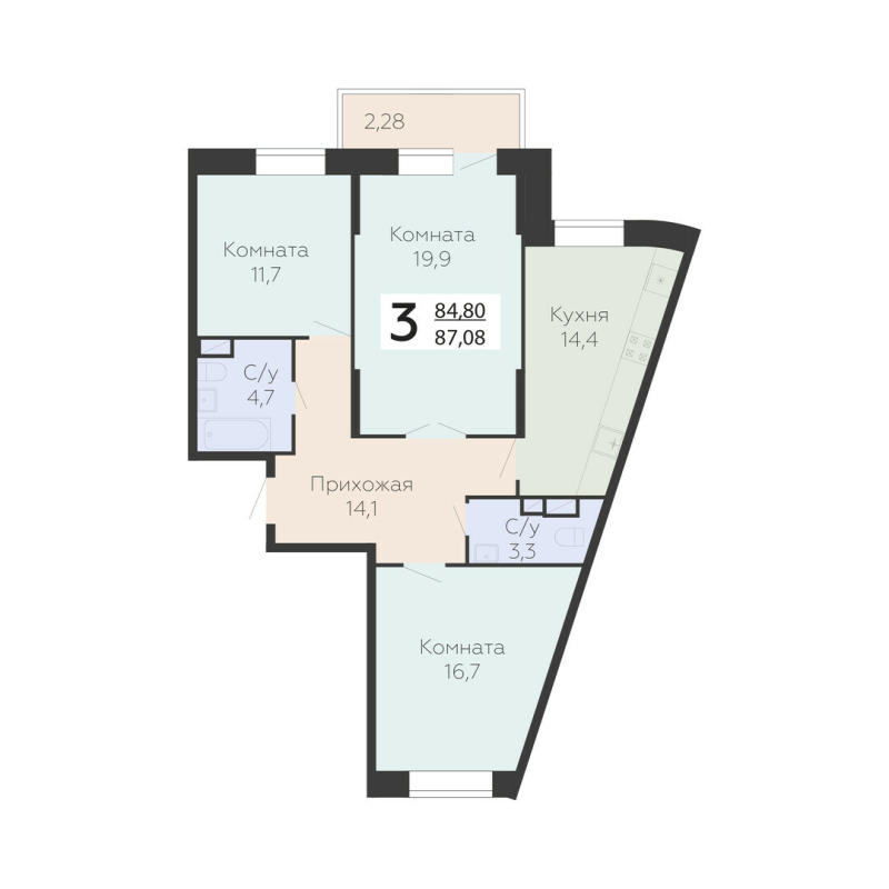 3 ккв 87,1 м²