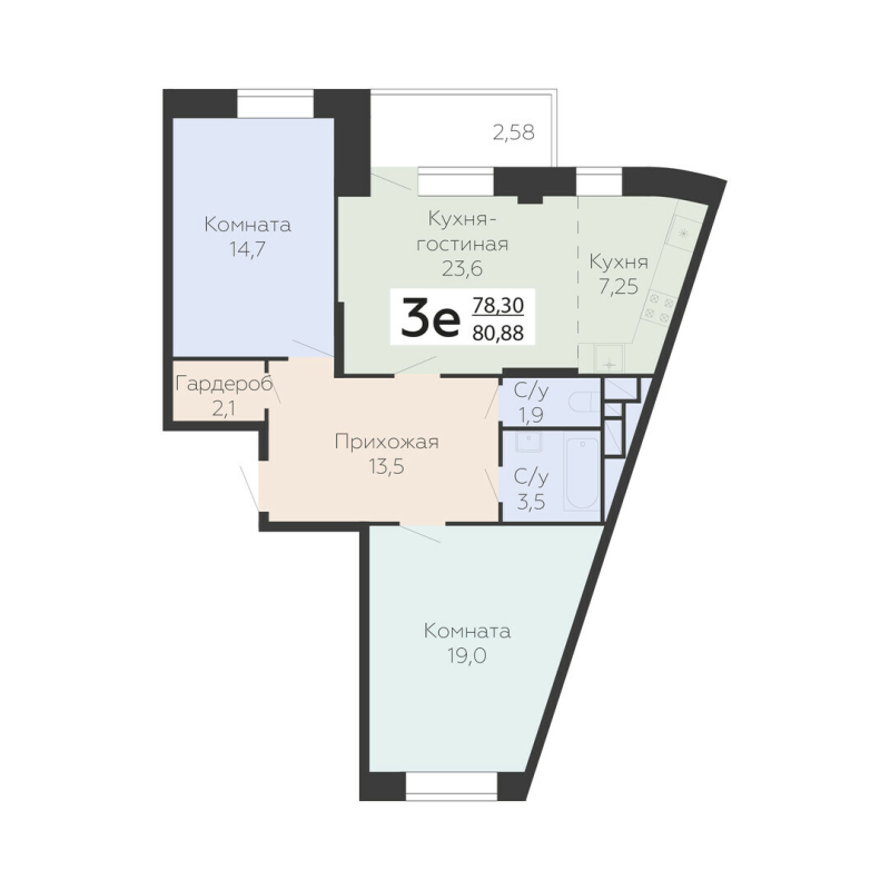 3 ккв (Евро) 80,9 м²