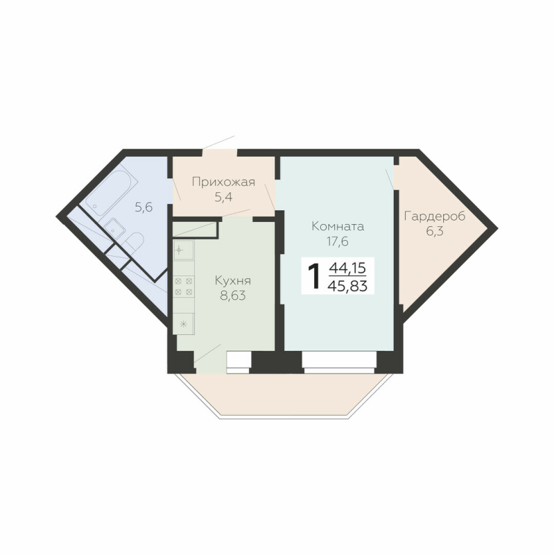 1 ккв 45,8 м²