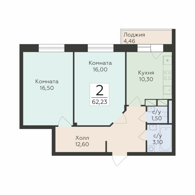 2 ккв 62,2 м²
