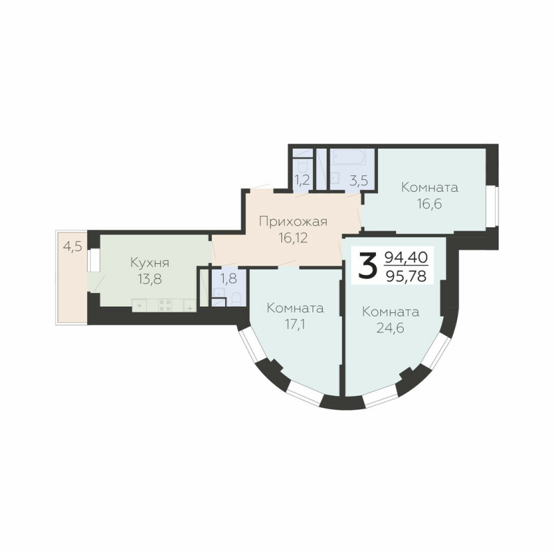 3 ккв 95,8 м²