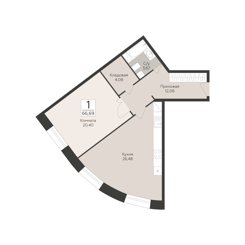 2 ккв (Евро) 66,7 м²