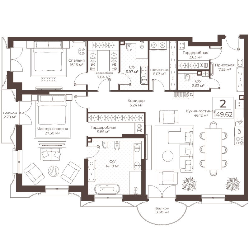 3 ккв (Евро) 149,6 м²
