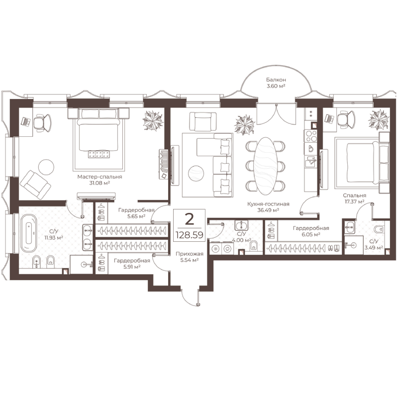 3 ккв (Евро) 128,6 м²