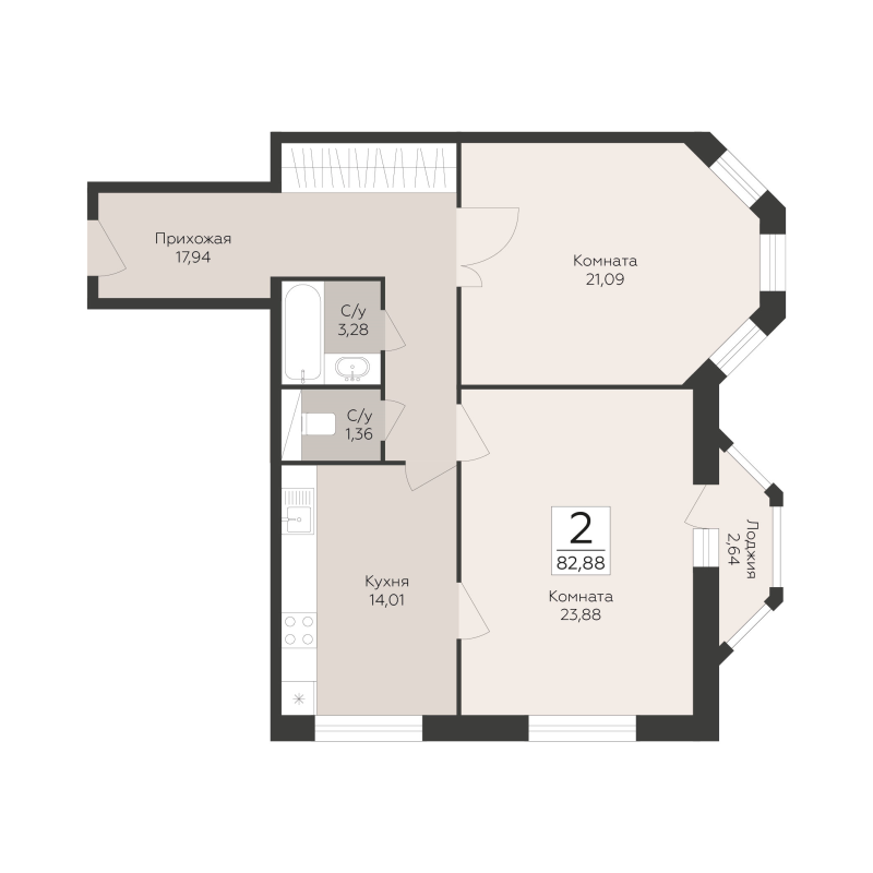 2 ккв 82,9 м²
