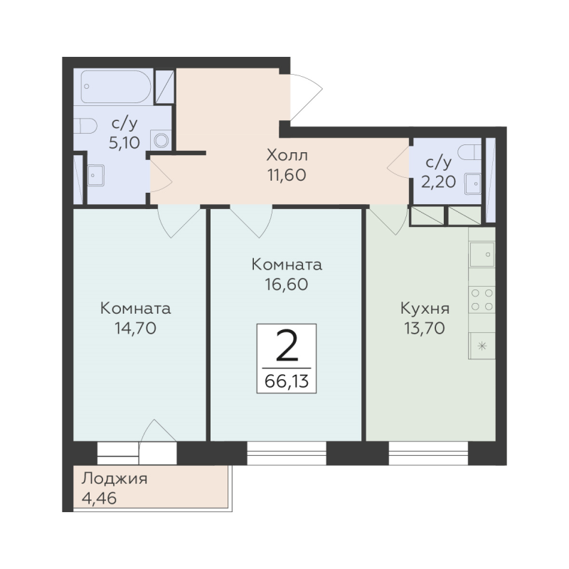 2 ккв 66,1 м²