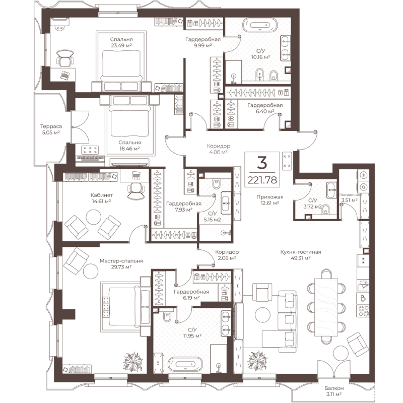 5 ккв (Евро) 221,8 м²