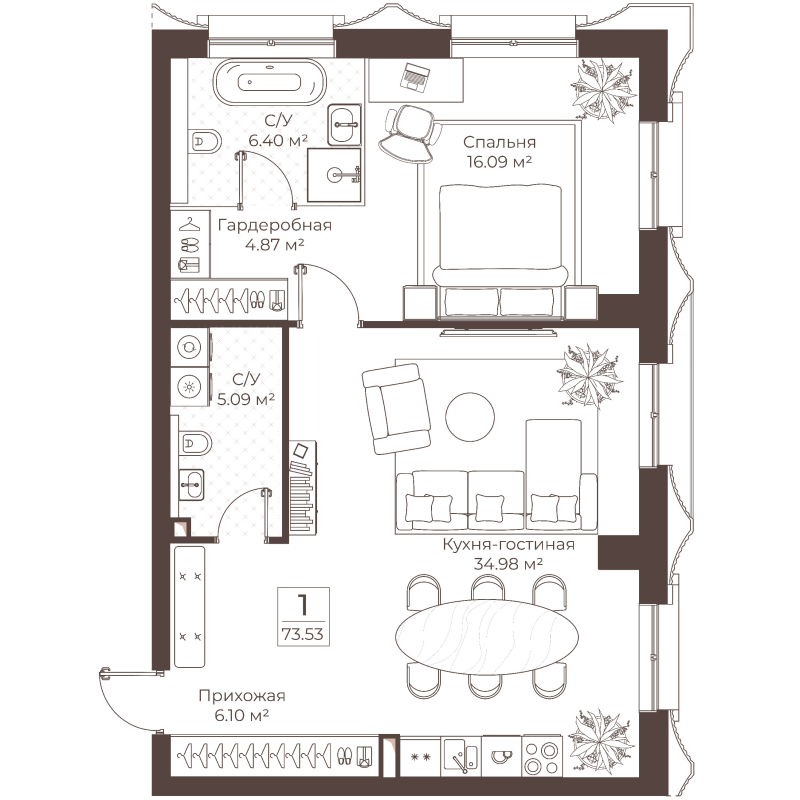 2 ккв (Евро) 73,5 м²