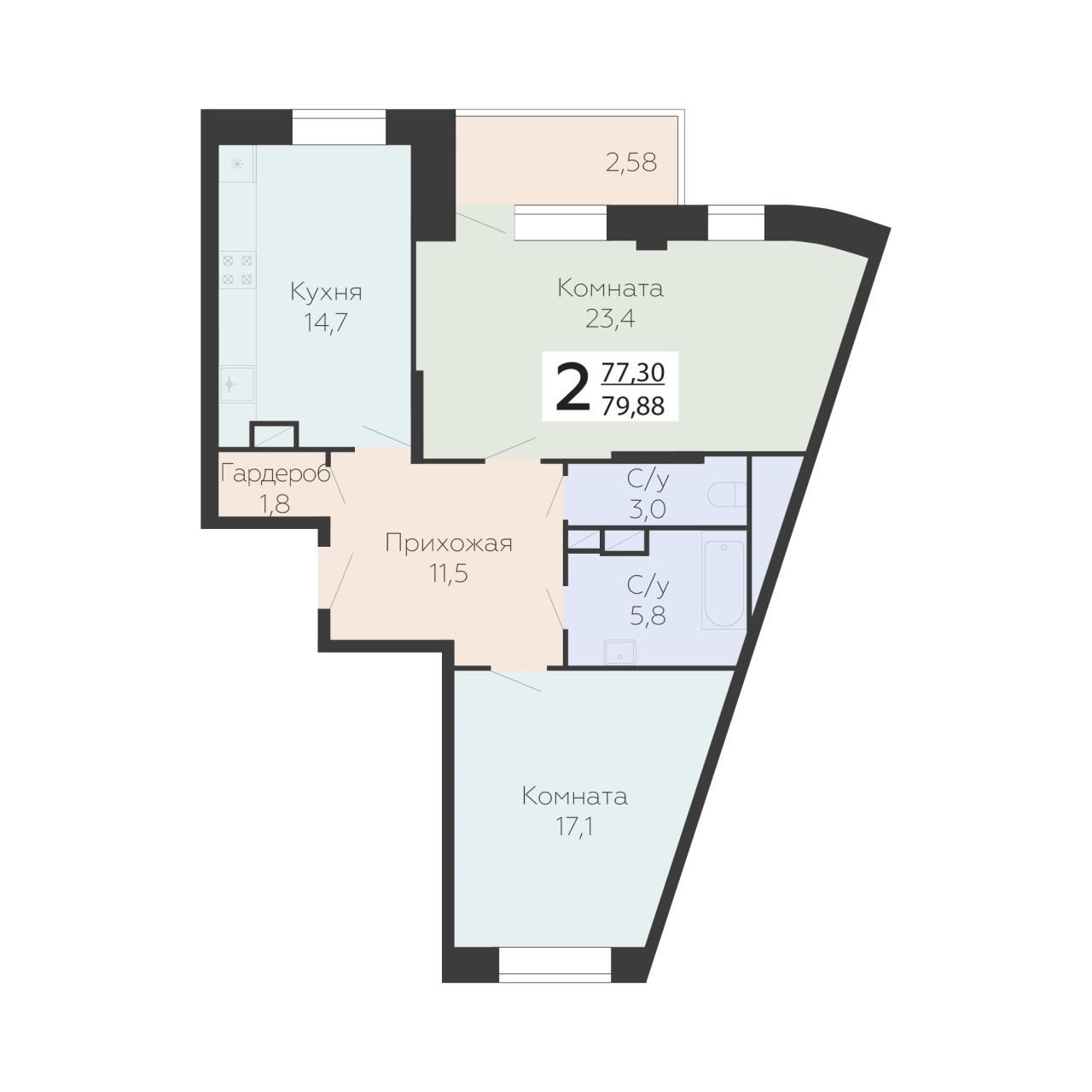 2 ккв 79,9 м²