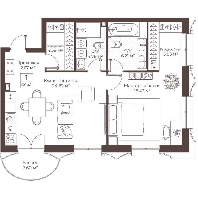 2 ккв (Евро) 68,4 м²