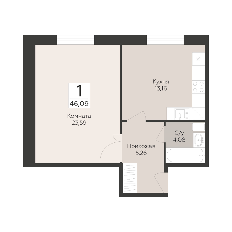 1 ккв 46,1 м²