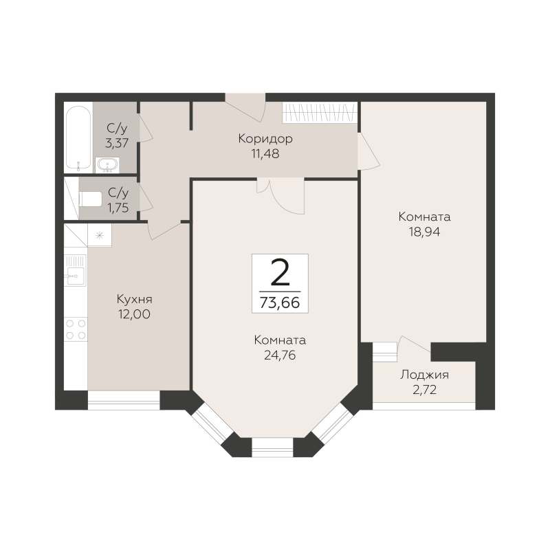 2 ккв 73,7 м²