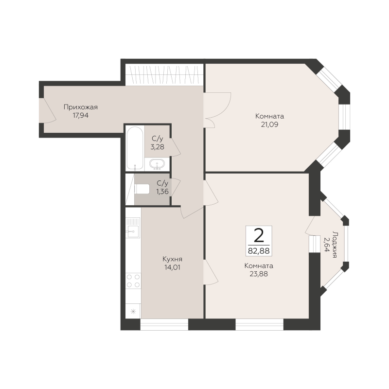 2 ккв 82,9 м²