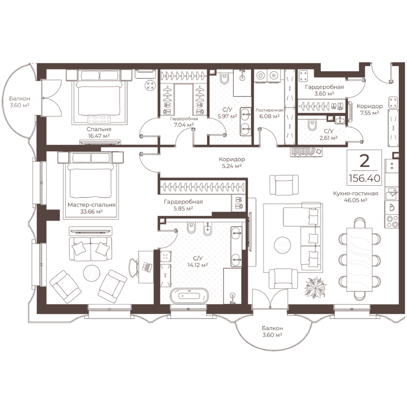 3 ккв (Евро) 156,4 м²