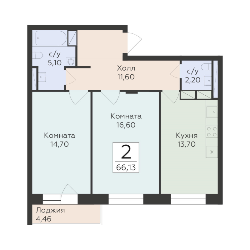 2 ккв 66,1 м²