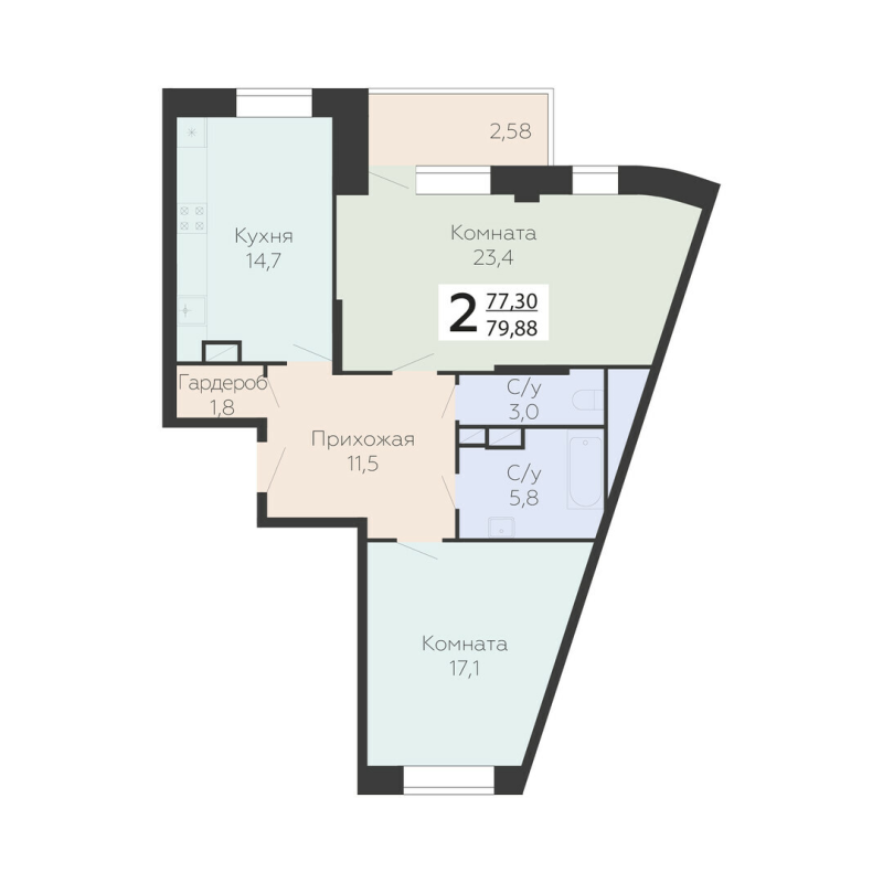 2 ккв 79,9 м²